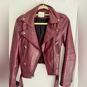 Gorgeous maroon/oxblood Parker leather jacket. Motorcycle style